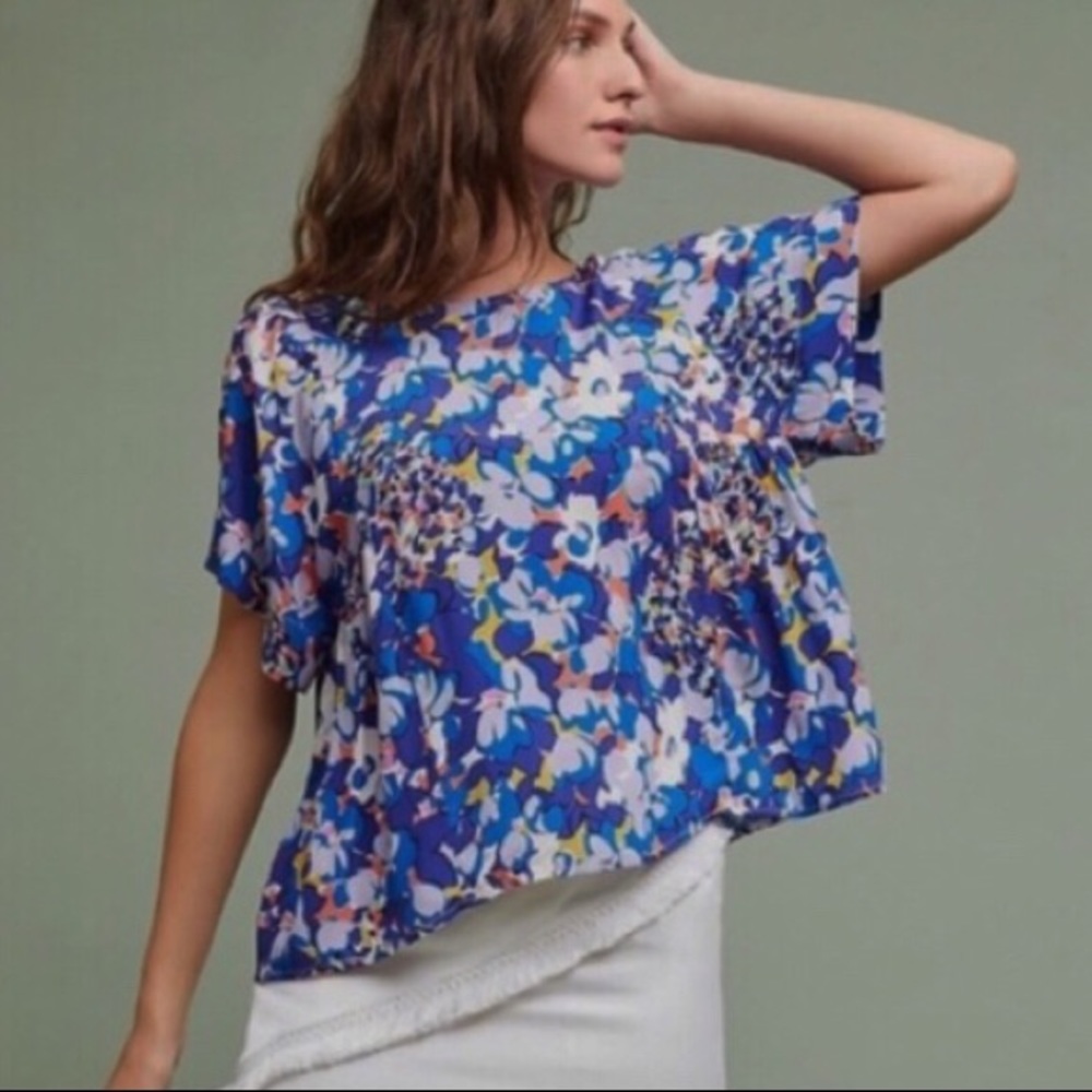 Anthro Multicolor Floral Blouse by Maeve